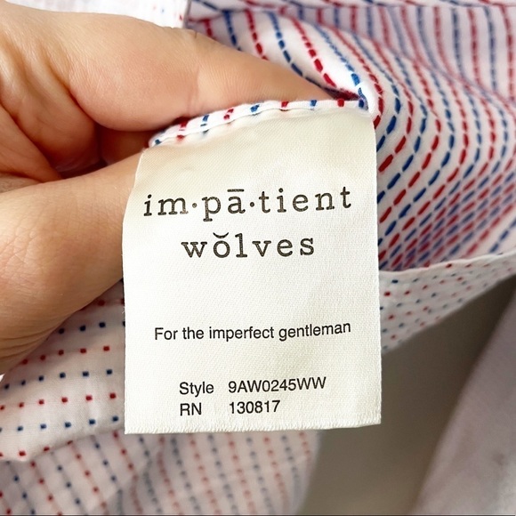 Impatient Wolves White Colored Dobby Long Sleeve Button Front Shirt Size Large - Picture 8 of 9